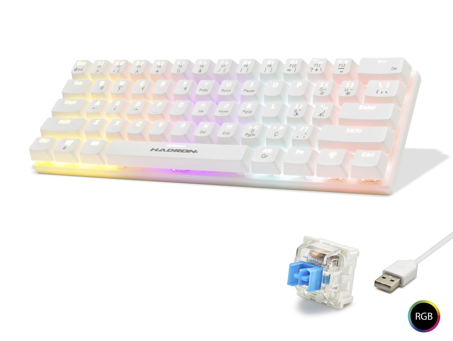 Kompakt Mekanik Klavye Blue Switch 61 Tuş Beyaz Rgb