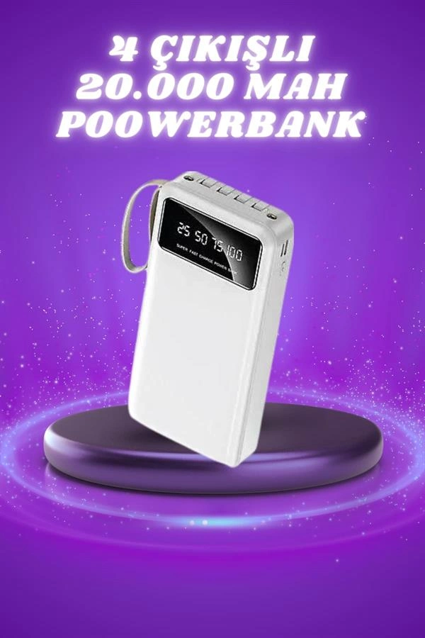 Taşınabilir 20.000 mAh Powerbank 4 Çıkışlı Hızlı Şarj Cihazı
