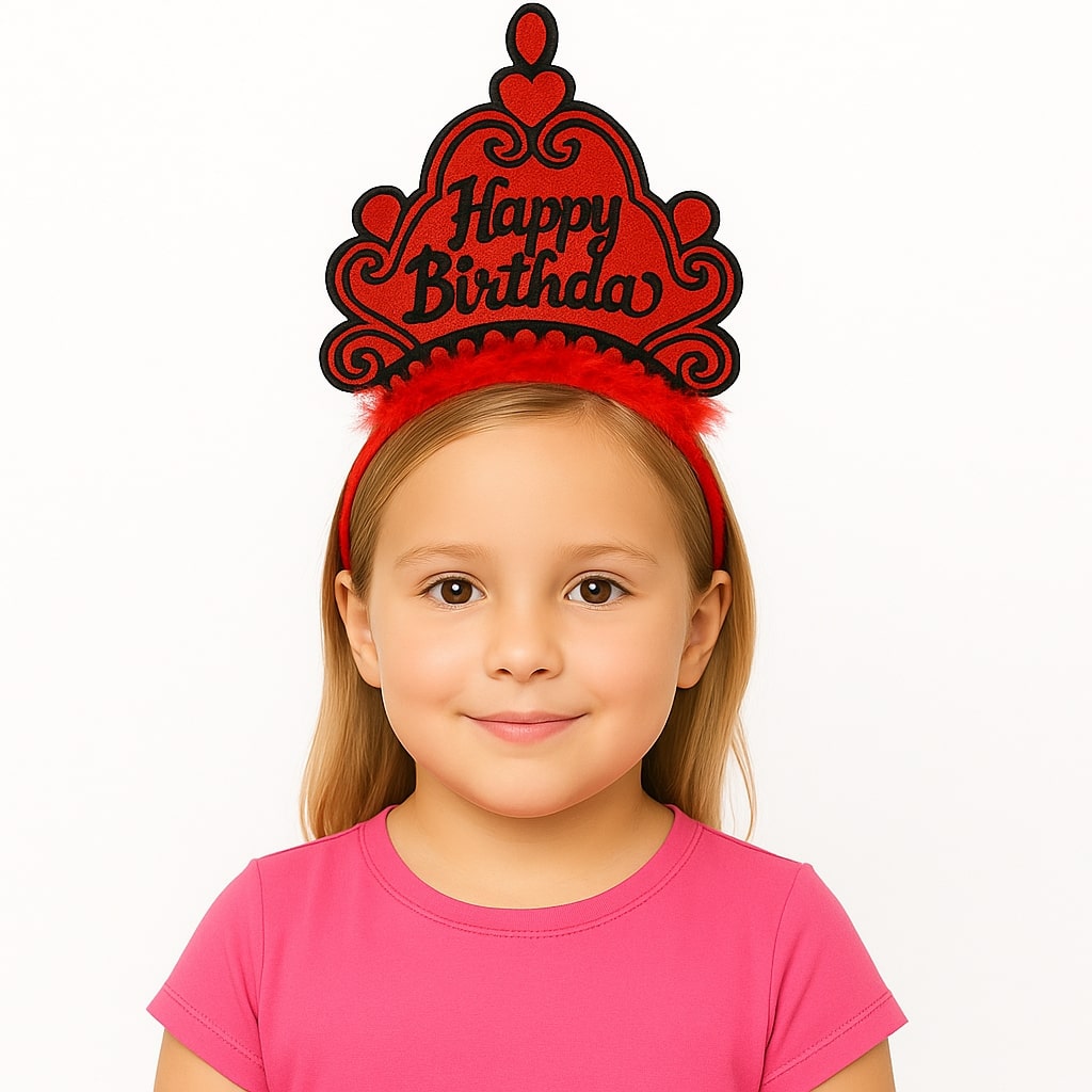 Kırmızı Happy Birthday Prenses Tacı ? Doğum Günü Taç Aksesuarı