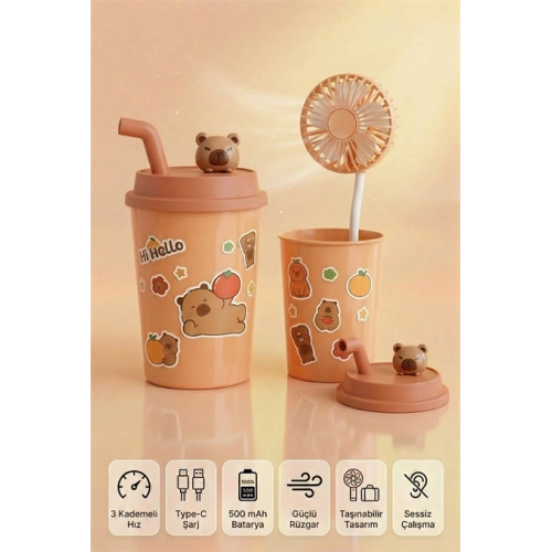 Şirin Bardak Tasarımlı Mini Fan - 1 Adet