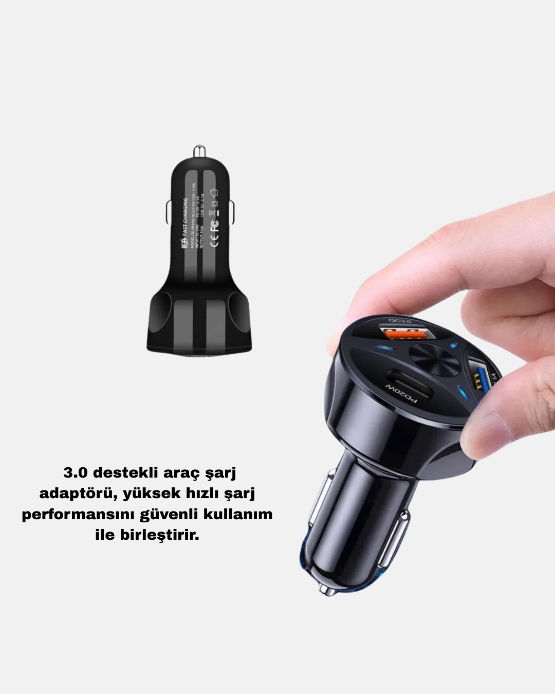 Döner Telefon Tutucu ve Hızlı Araç Şarj Seti 55W