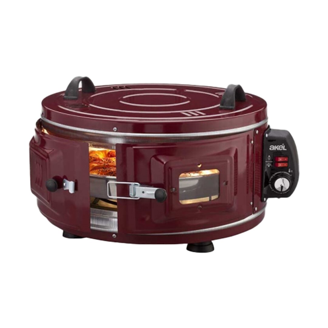 Gross Yuvarlak Davul Fırın Standart Ayarlanabilir Termostat = 50°C-320°C 1300W - 53CM Alüminyum Tepsi Ön Gözetleme Camı AF-008B