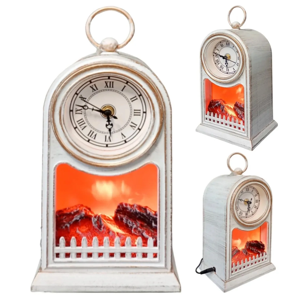 Şık Dekoratif Eskitme Şömine 27 cm Led Işıklı Saat