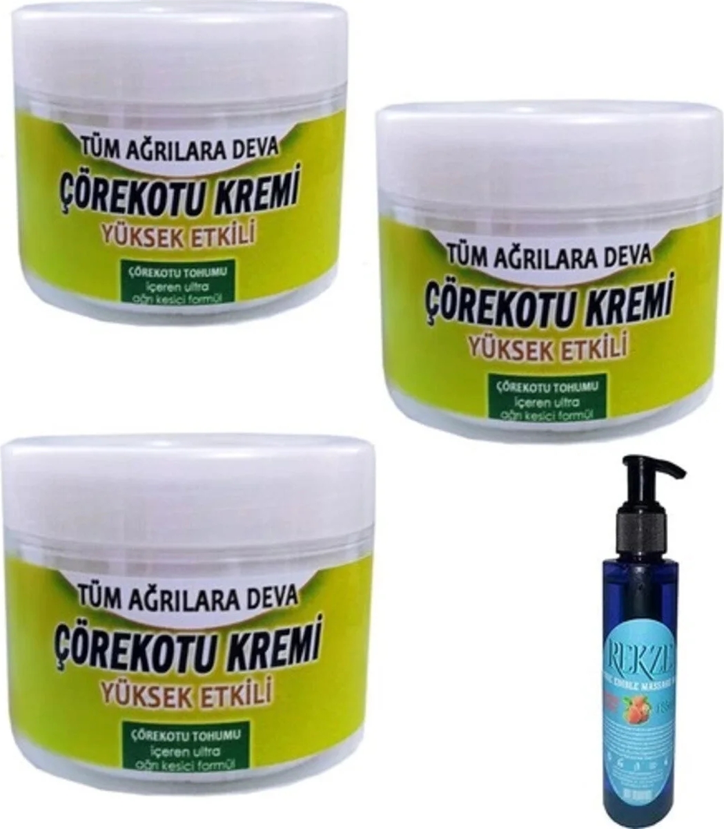 Süper Muzicevi Çörek Otu Kremi 100 ml x 3 Adet / Çilekli Vücut Masaj Bakım Yağı 125 ml