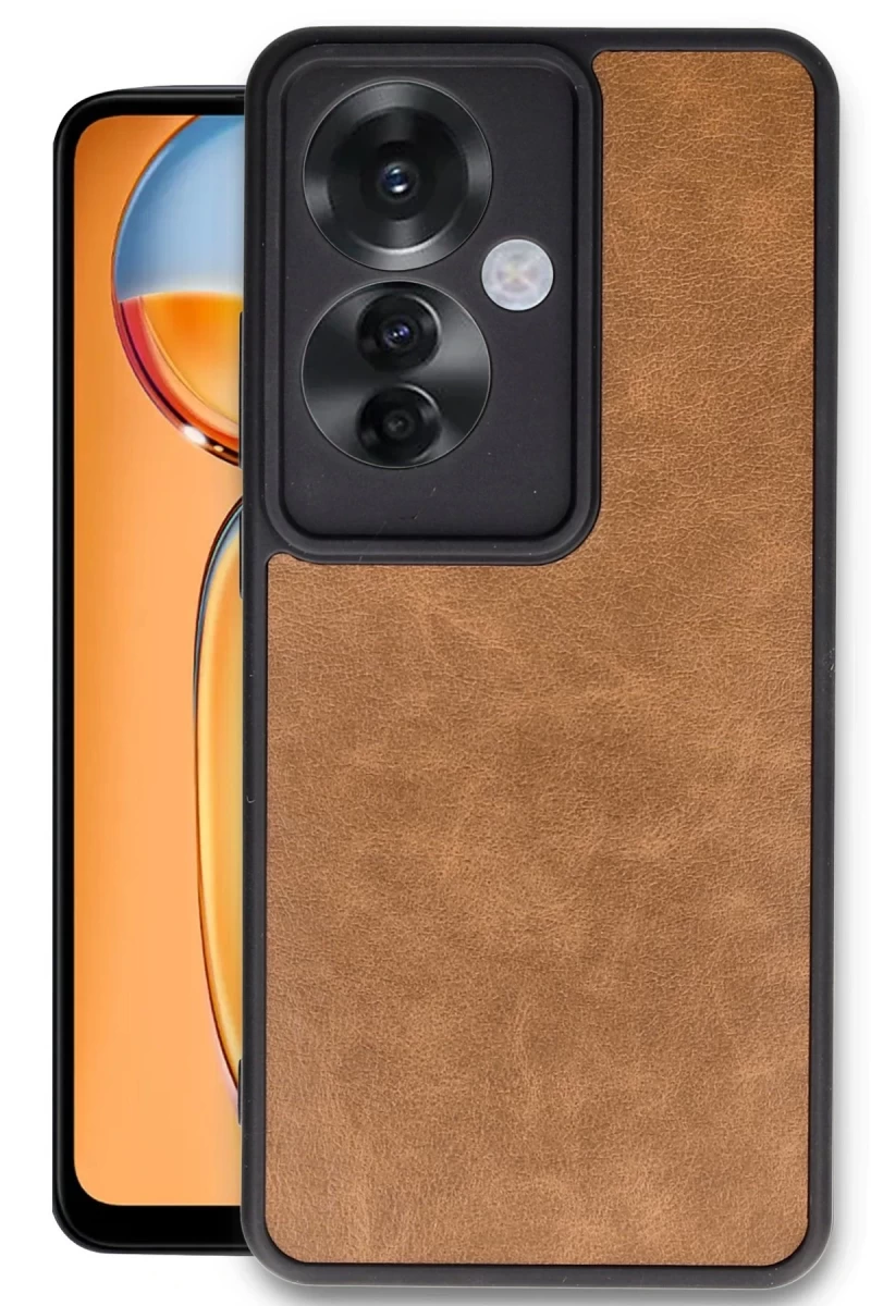 Oppo Reno 11F Uyumlu Kılıf Aras Deri Kapak - Taba