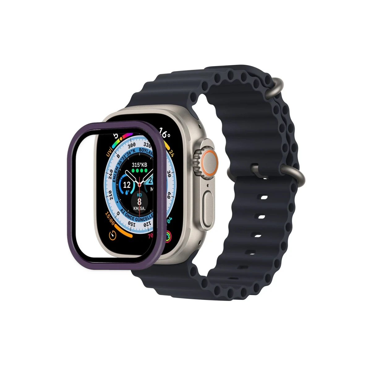 Apple Watch Ultra 49mm Alüminyum Kasa Cam Ekran Koruyucu - Mor