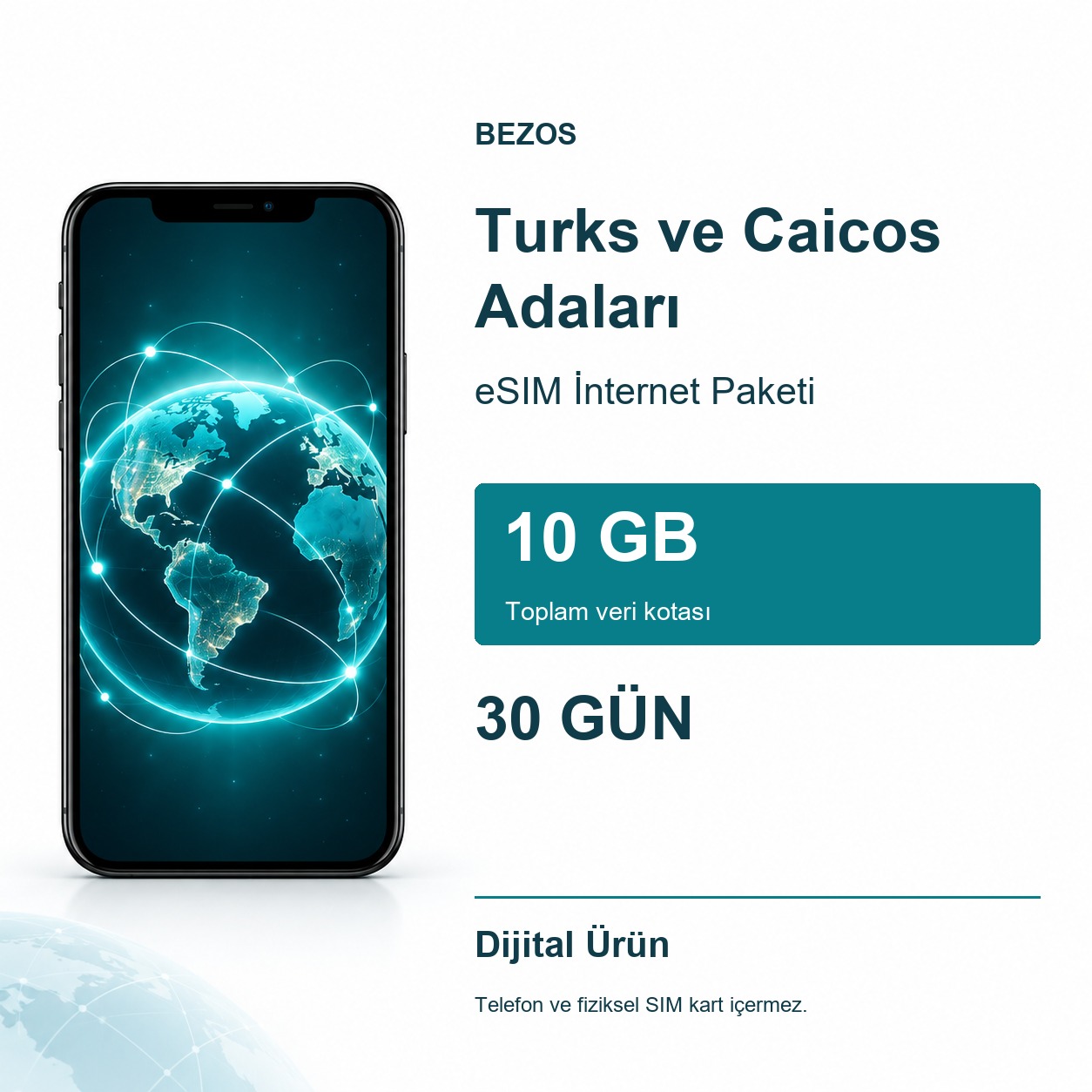 Turks ve Caicos Adaları eSIM İnternet Paketi 10 GB 30 Gün