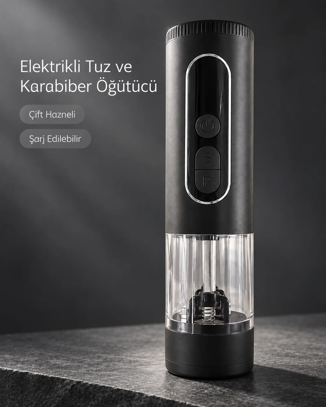Mutfak ve Sofra Kullanımına Uygun Çift Hazneli Elektrikli Tuz Karabiber Öğütücü