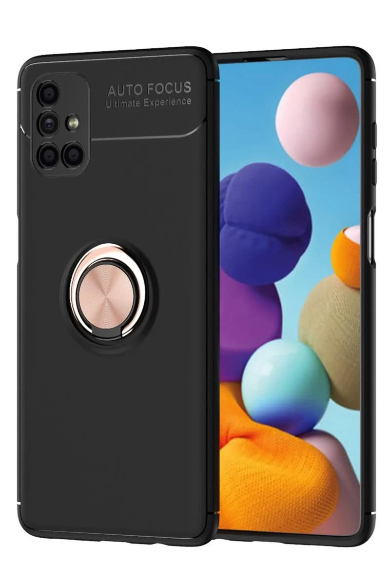 Samsung Galaxy M51 Uyumlu Kılıf Range Yüzüklü Silikon - Siyah-Gold