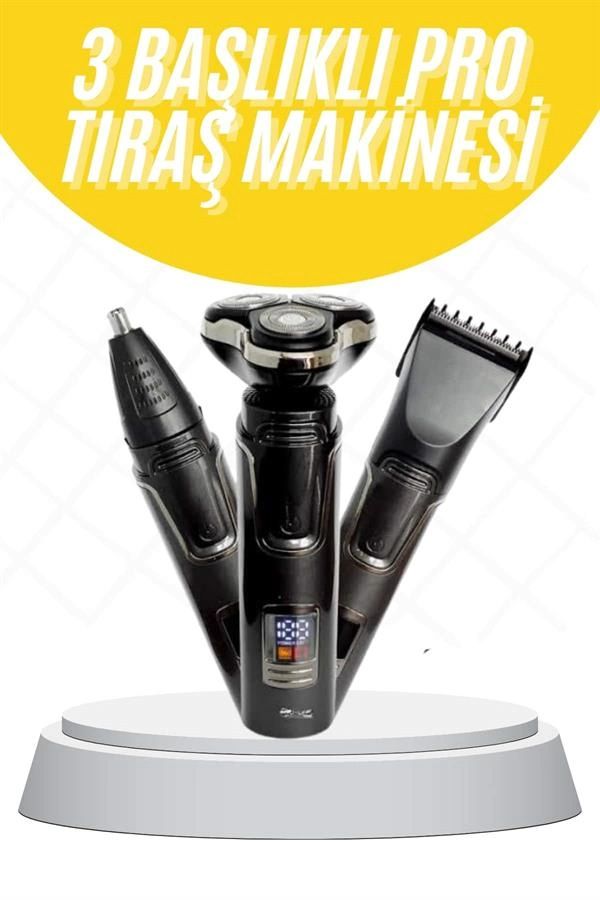 Erkek Bakım Tıraş Makinesi 3 Başlıklı Dijital Göstergeli
