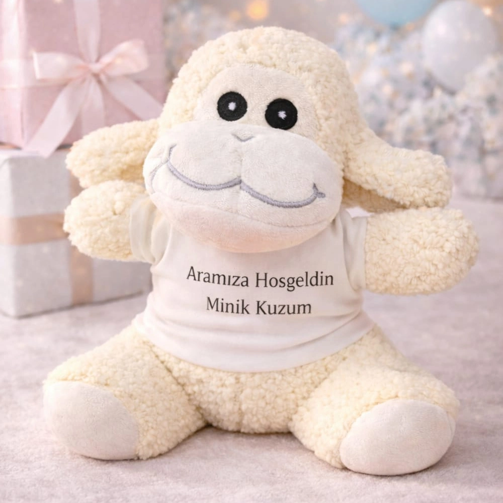 Sevimli Peluş Kuzu 25 cm Tişörtlü Hediye Seçeneği
