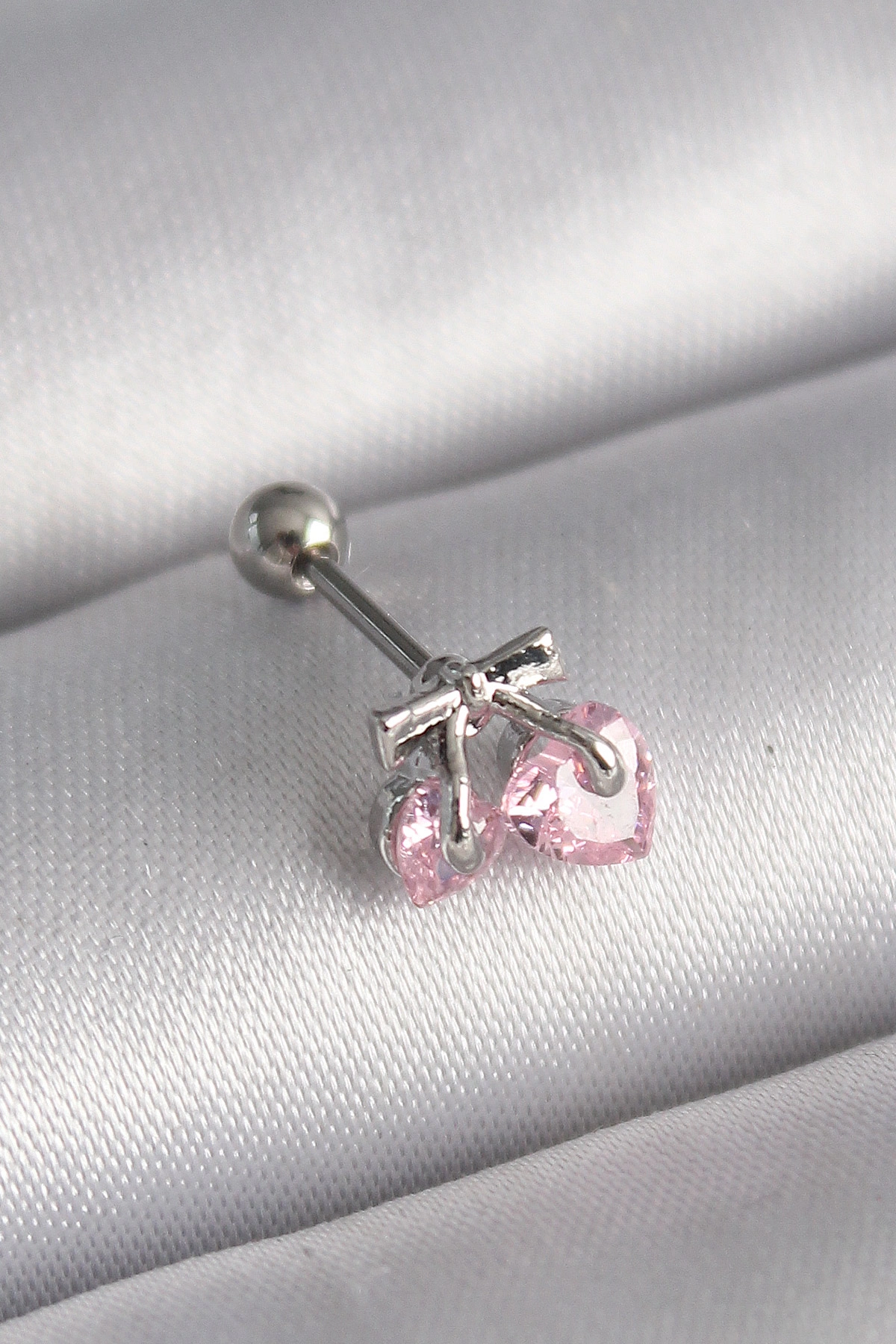 Kalp Tragus Piercing Pembe Zirkon Taşlı 6mm 1.2mm