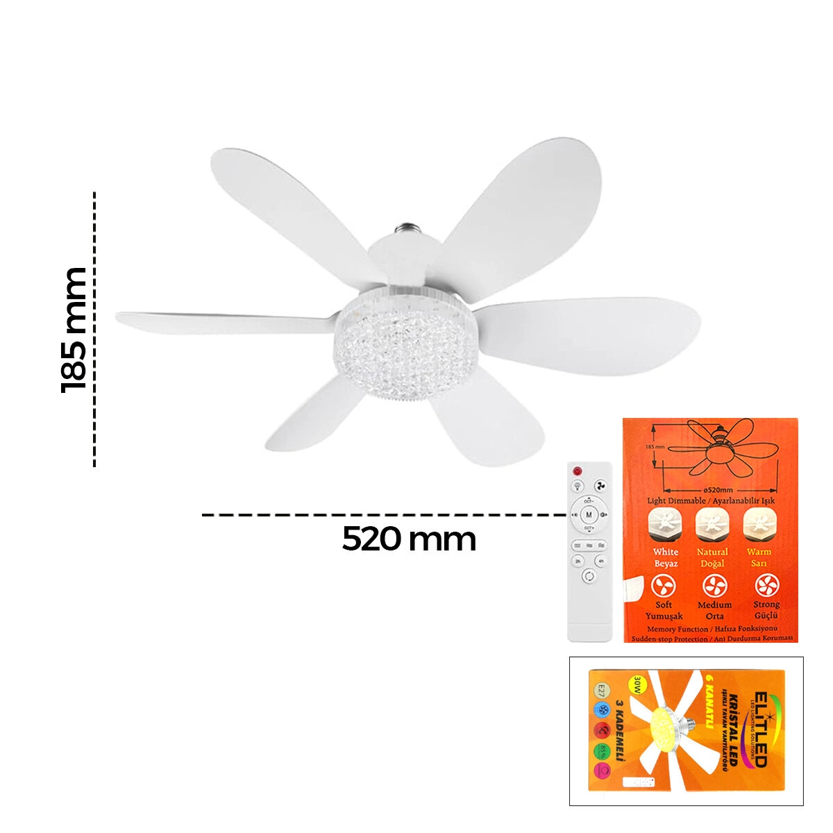 Kumandalı Tavan Vantilatörü ve Avize 52 cm Sinek Kovucu