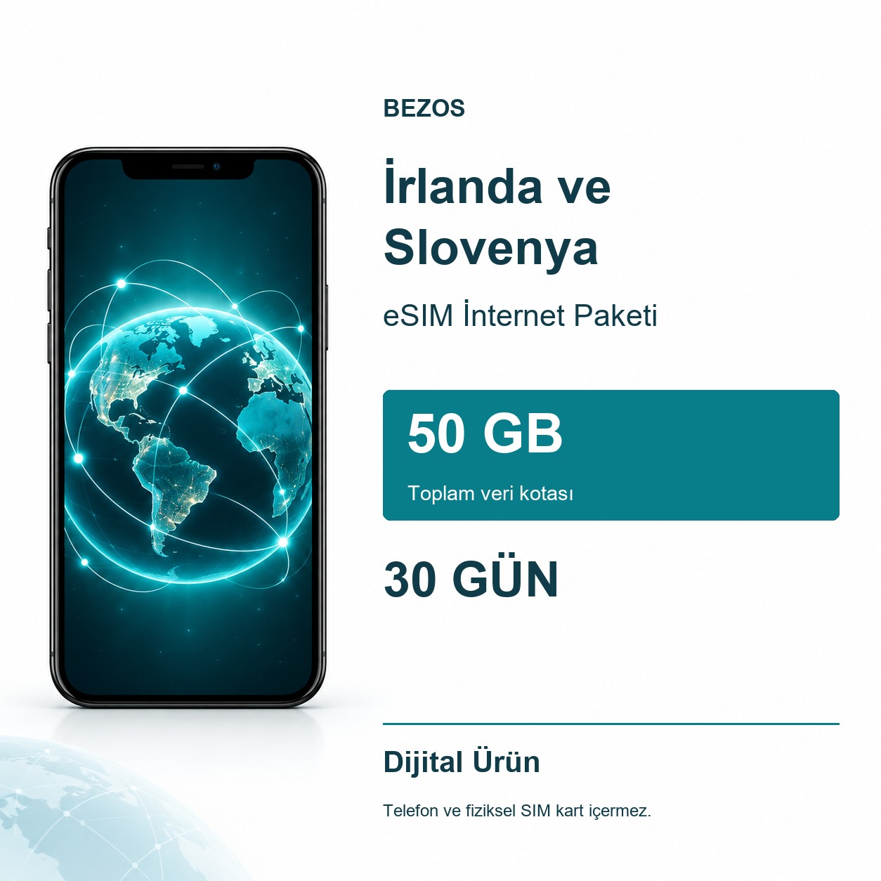 İrlanda ve Slovenya eSIM İnternet Paketi 50 GB 30 Gün
