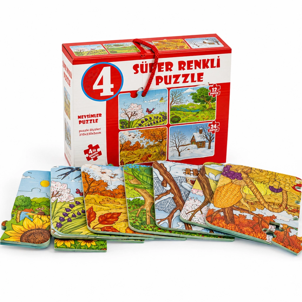 Renkli Mevsimler Puzzle 4'lü Set Eğlenceli Oyun