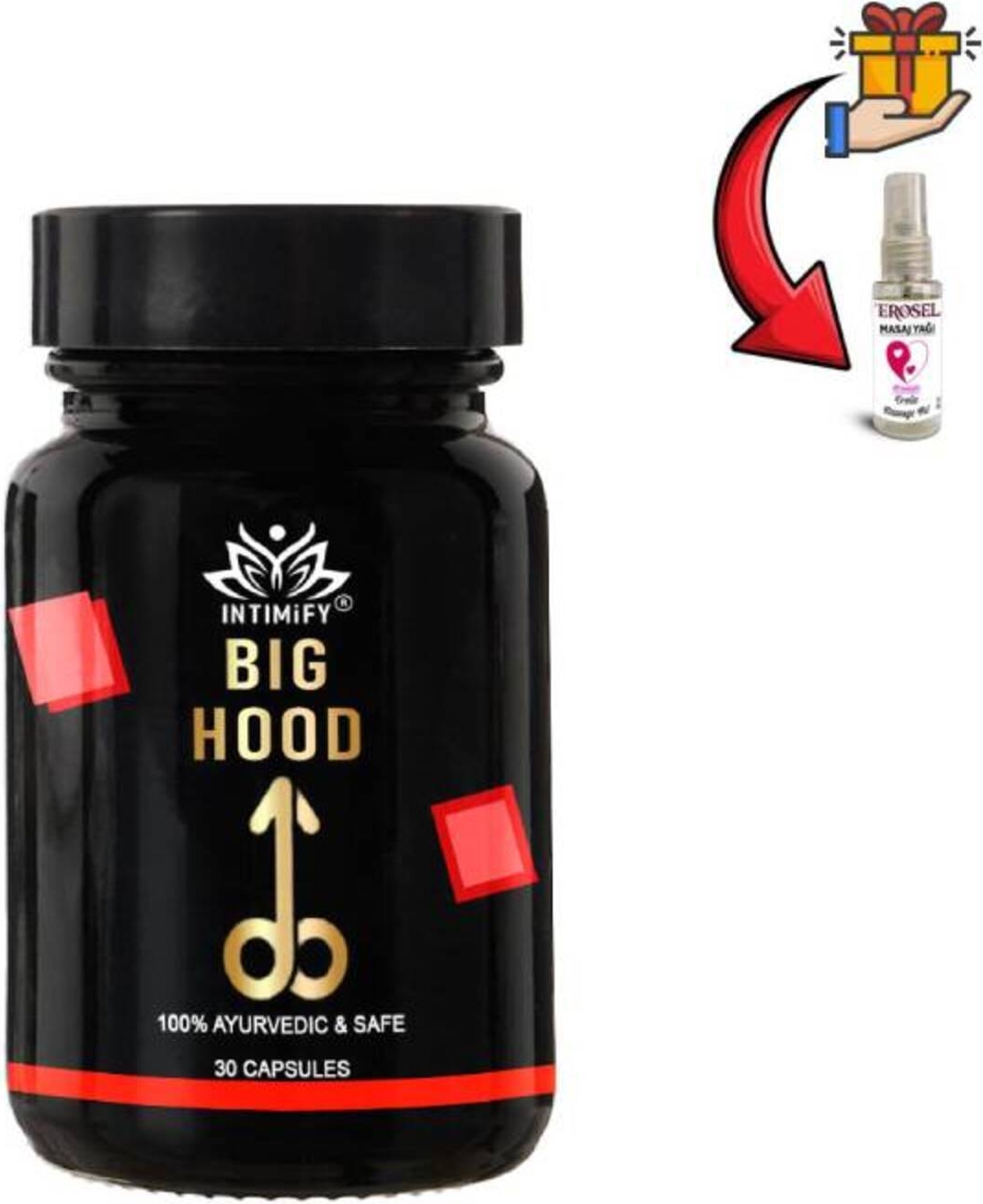 Big Hood Erkeklere Destekleyici 30lu x 1 Adet +Erosel Masaj Yağı