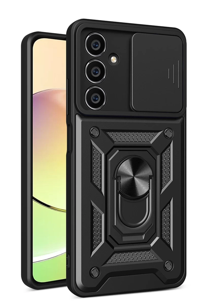 Samsung Galaxy A05 Uyumlu Kılıf Pars Lens Yüzüklü Silikon - Siyah
