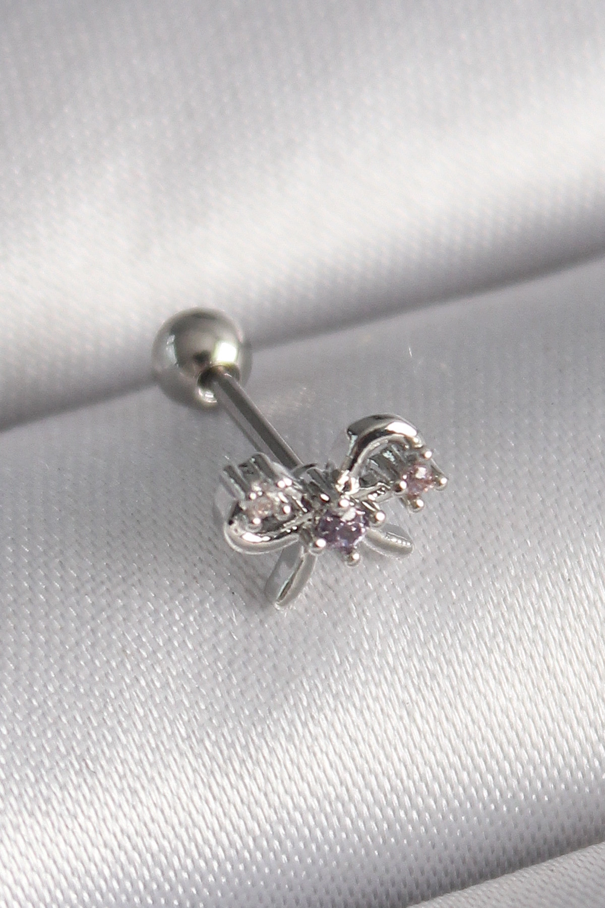 Zirkon Taşlı Çelik Tragus Piercing 6mm Uzunluk
