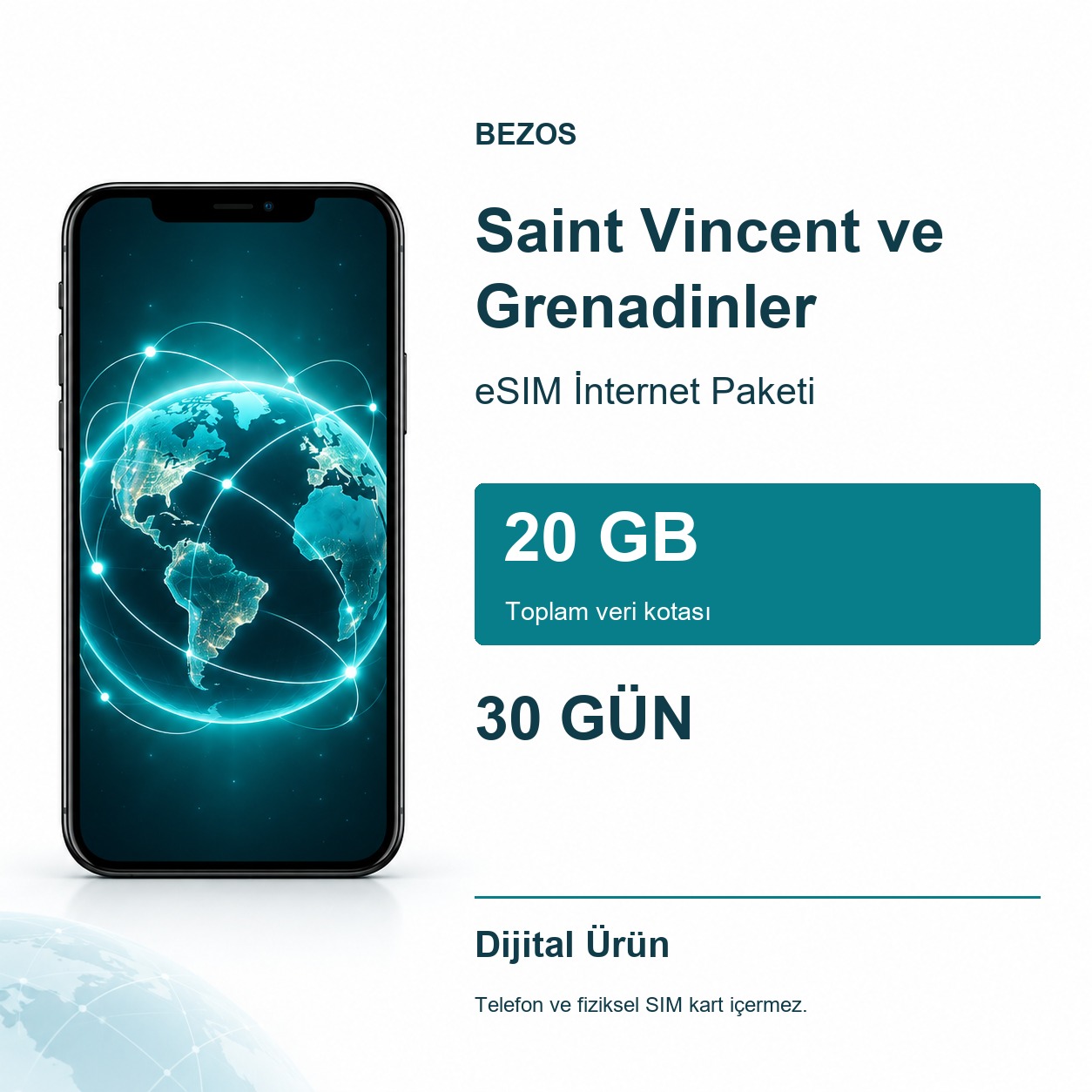 Saint Vincent ve Grenadinler eSIM İnternet Paketi 20 GB 30 Gün