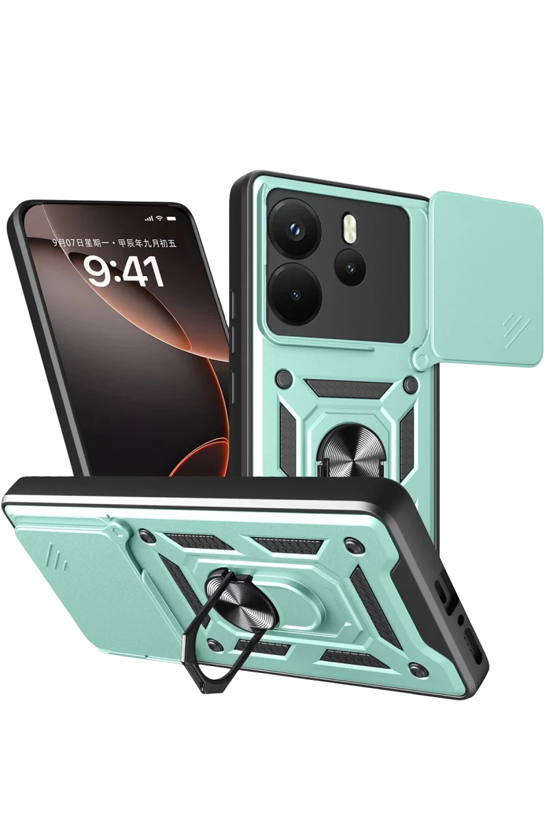 Xiaomi Redmi Note 14 4G Uyumlu Pars Lens Yüzüklü Silikon - Yeşil