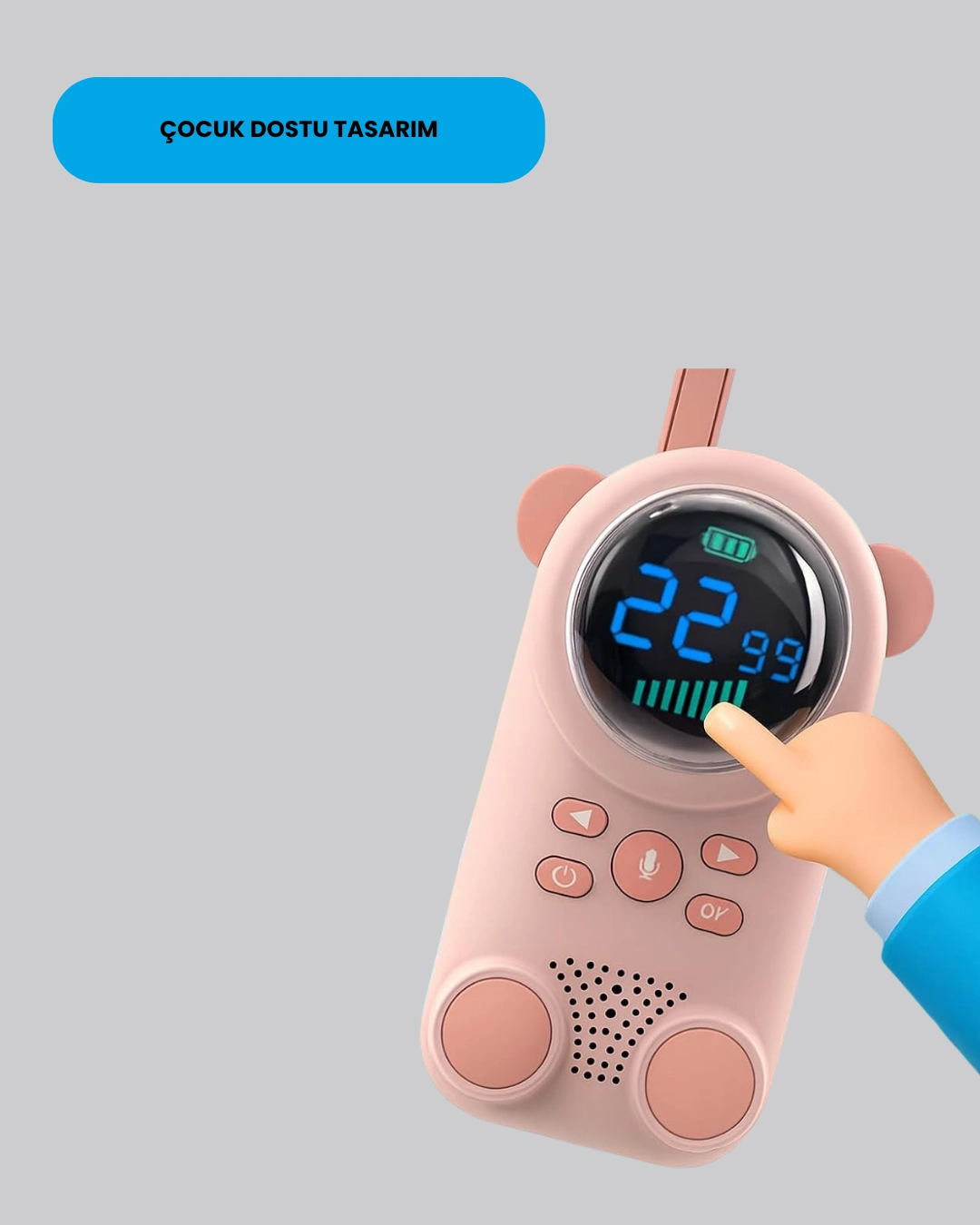 Kompakt USB Şarjlı Çocuk Telsizi 1-3 km Mesafe Renkli Ekran