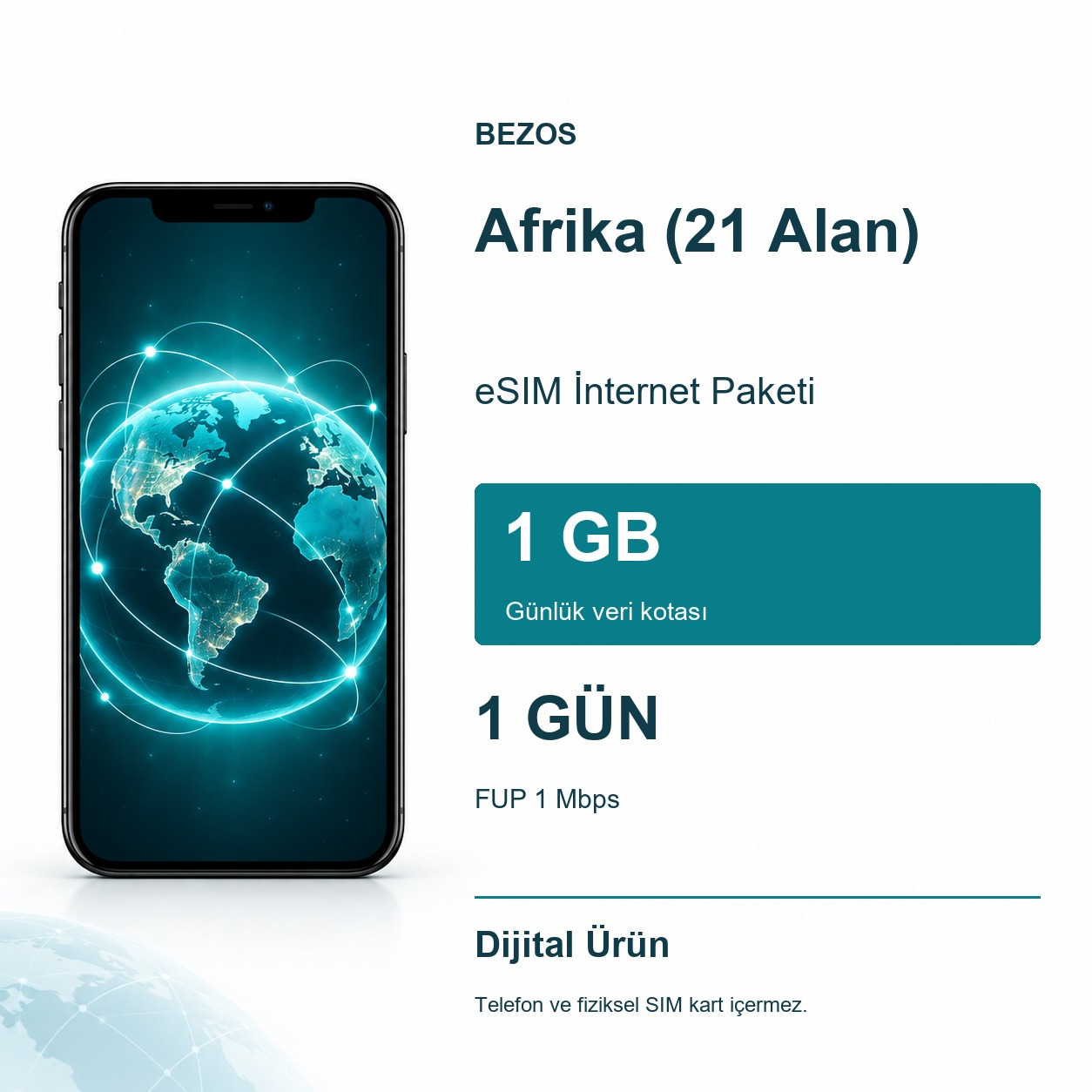 Afrika (21 Alan) eSIM İnternet Paketi Günlük 1 GB 1 Gün - FUP 1 Mbps