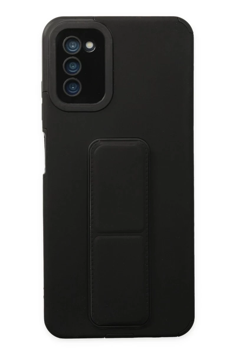 Samsung Galaxy A03S Uyumlu Kılıf Mega Standlı Silikon - Siyah