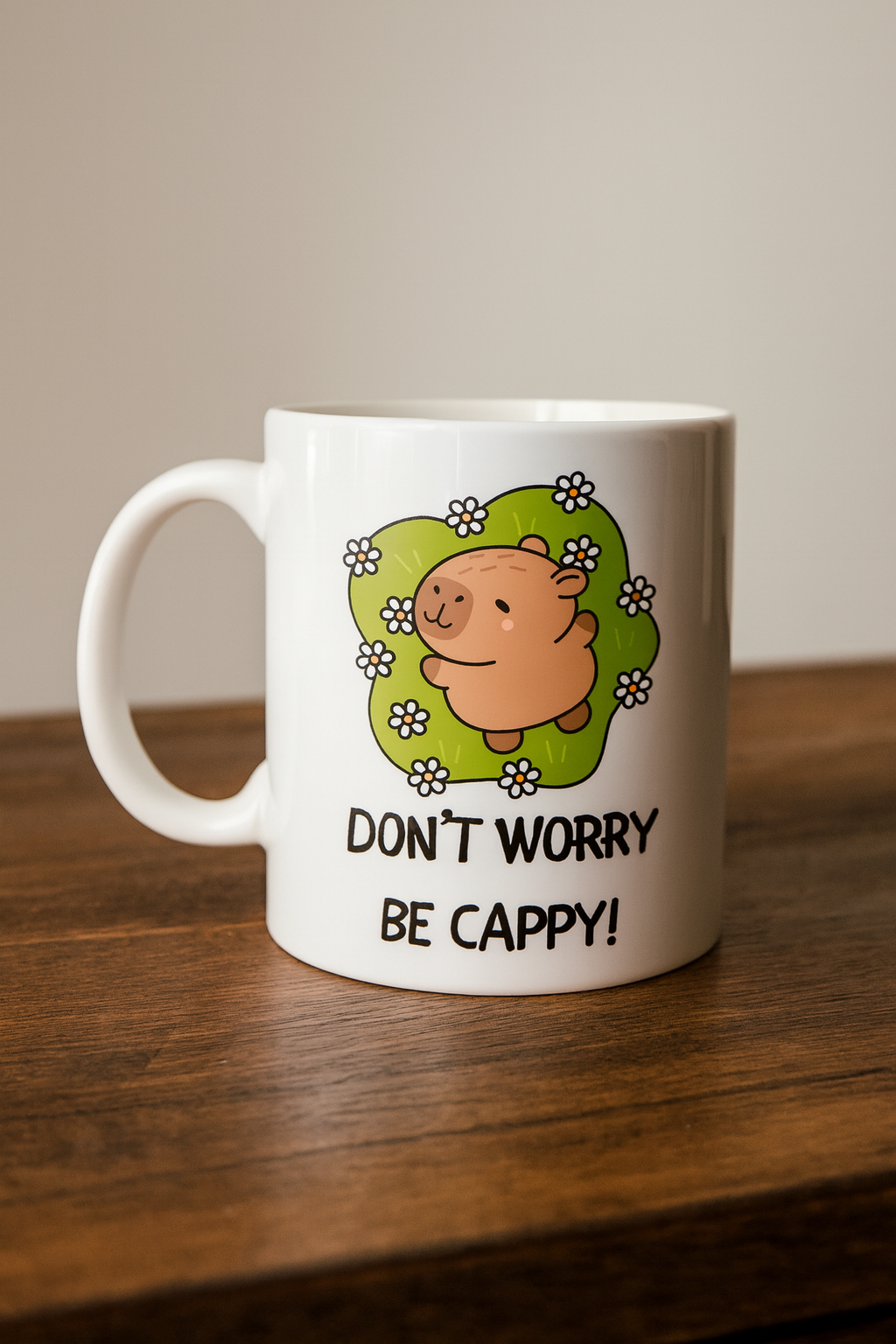 Don’t Worry Be Cappy Tasarım Kupa Model 231 Sevimli Kapibara Baskılı Seramik Kahve Kupası
