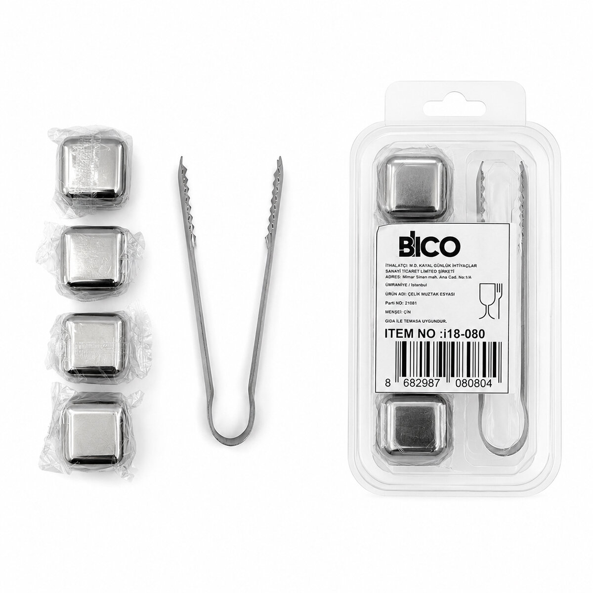 5PCS = 4 Küp - Maşa Küp Şekli Metal Buzluk