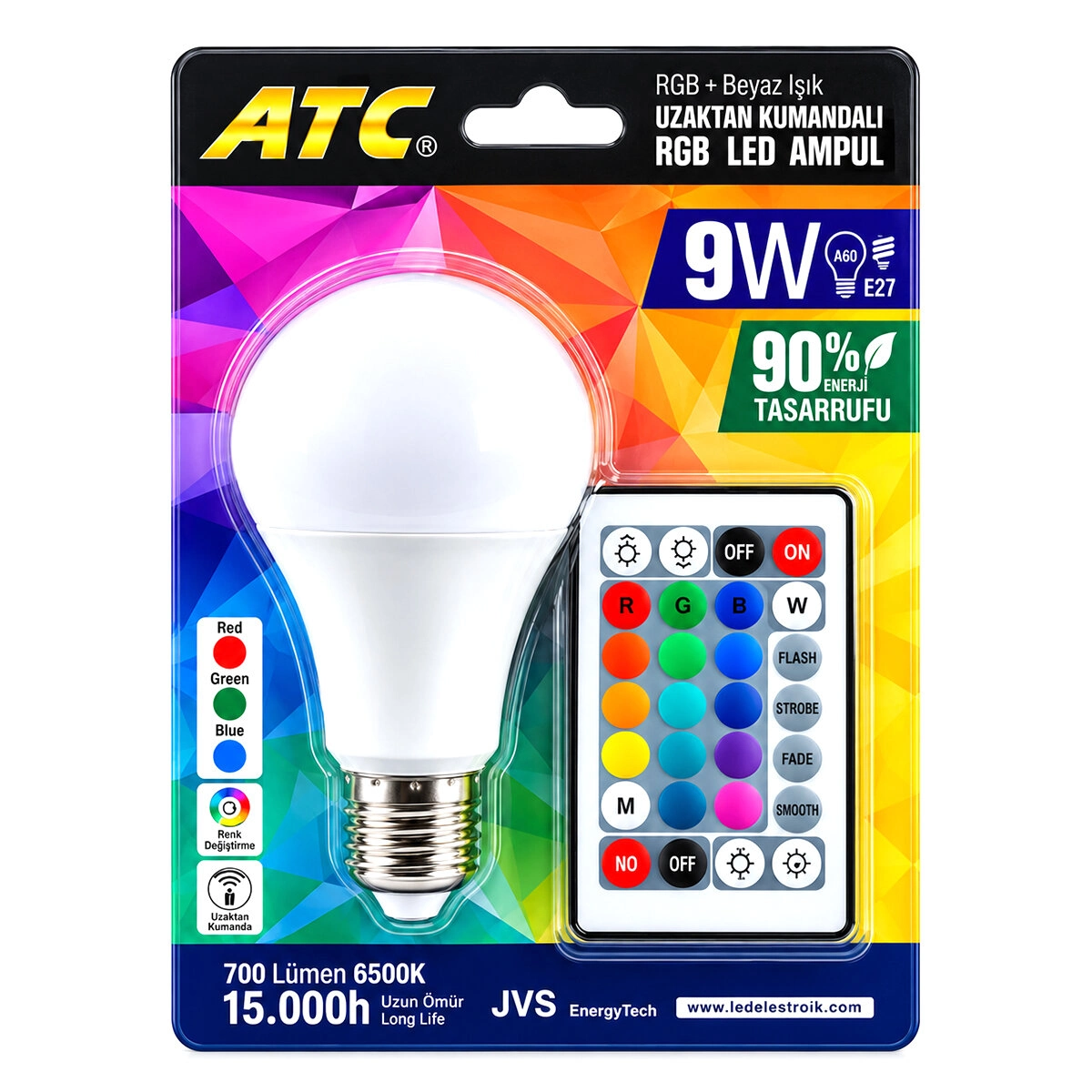 Uzaktan Kumandalı RGB E27 LED Ampul 9W 700LM 15000 Saat Ömür