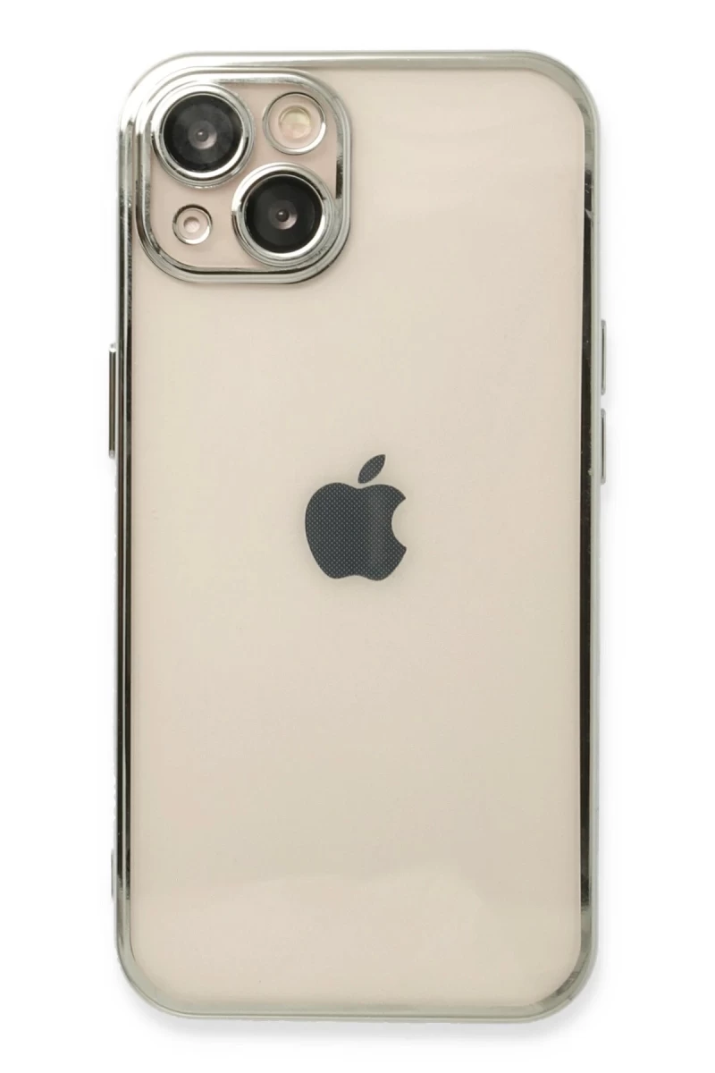 Apple iPhone 14 Uyumlu Kılıf Lensli Silikon - Gümüş