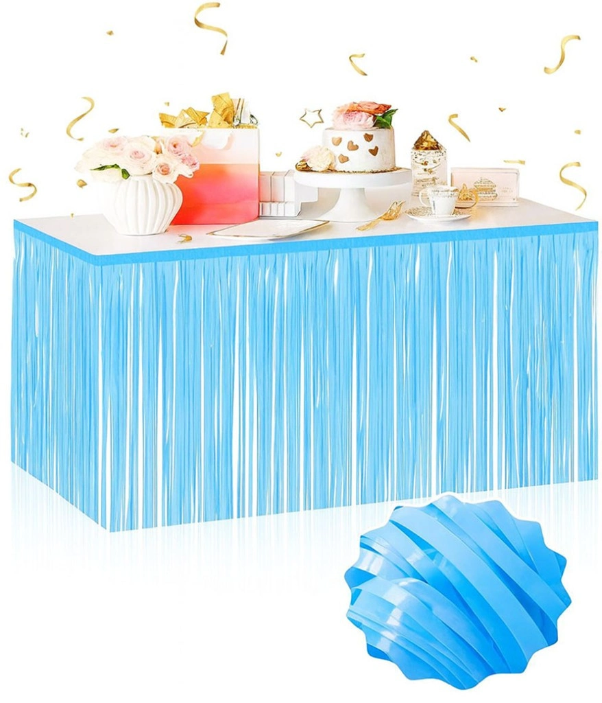 Mavi Püsküllü Kendinden Yapışkanlı Masa Eteği 75 x 275 cm Parti Süslemesi