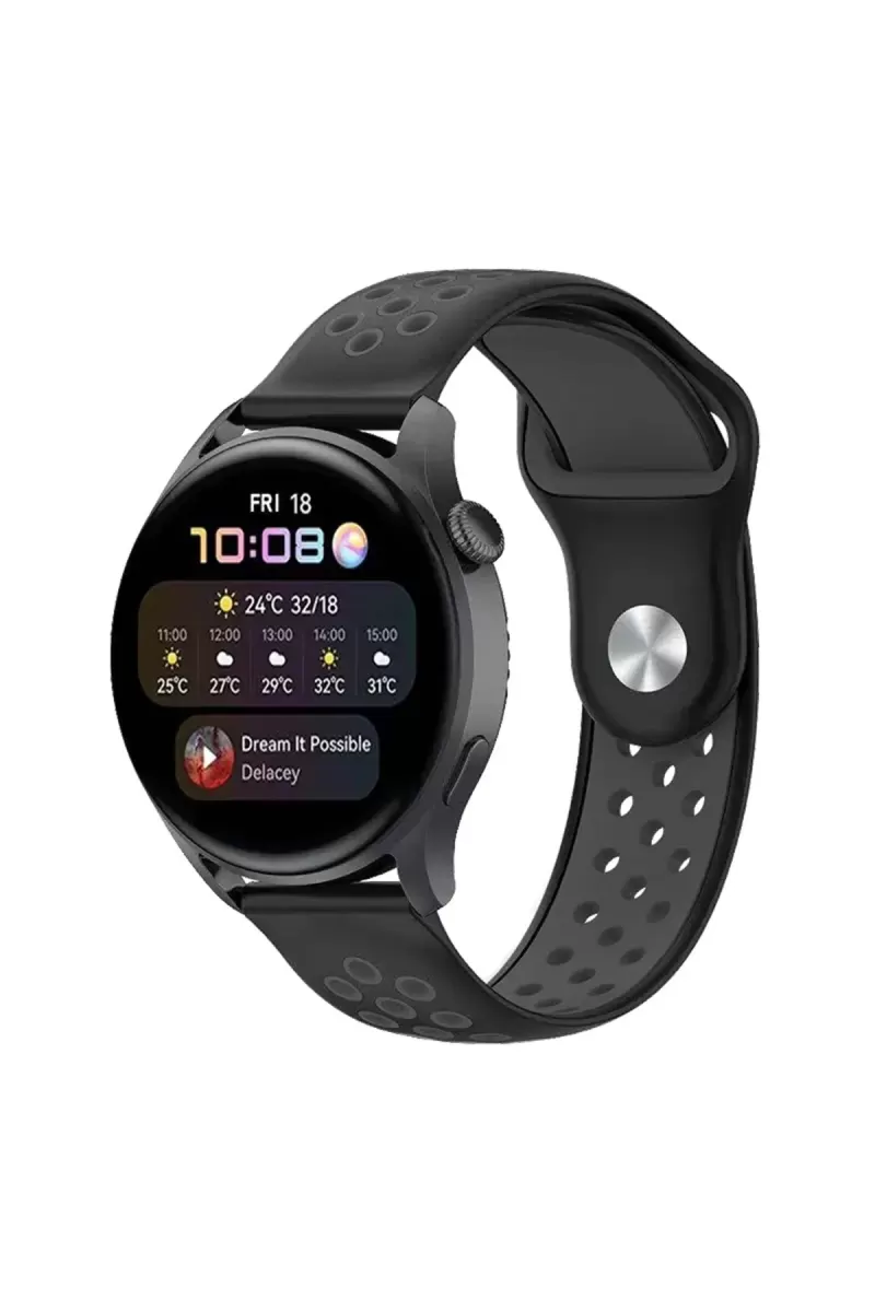 Watch 22mm Uyumlu Spor Delikli Kordon - Siyah-Füme