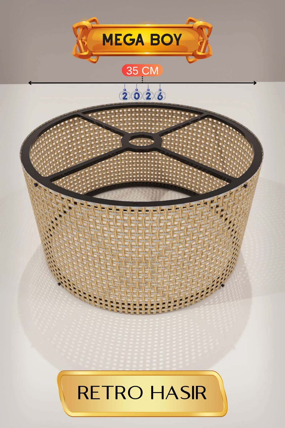 Şık Retro Hasır Lambader Başlığı 35 cm Modern Dekor