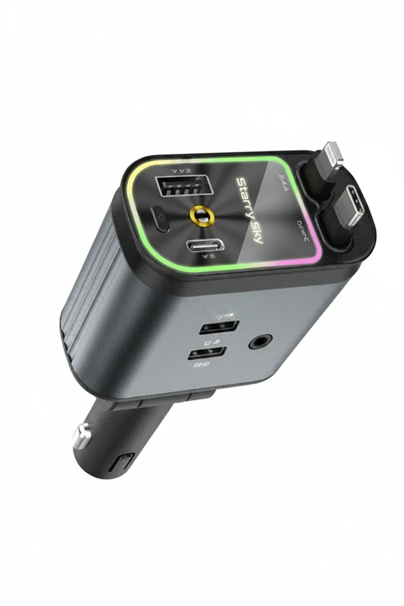 4’ü 1 Arada Araç Çakmaklık Şarj Cihazı 66W Type-C Hızlı Şarj Çift USB Telefon Şarj Geri Çekilebilir Kablo