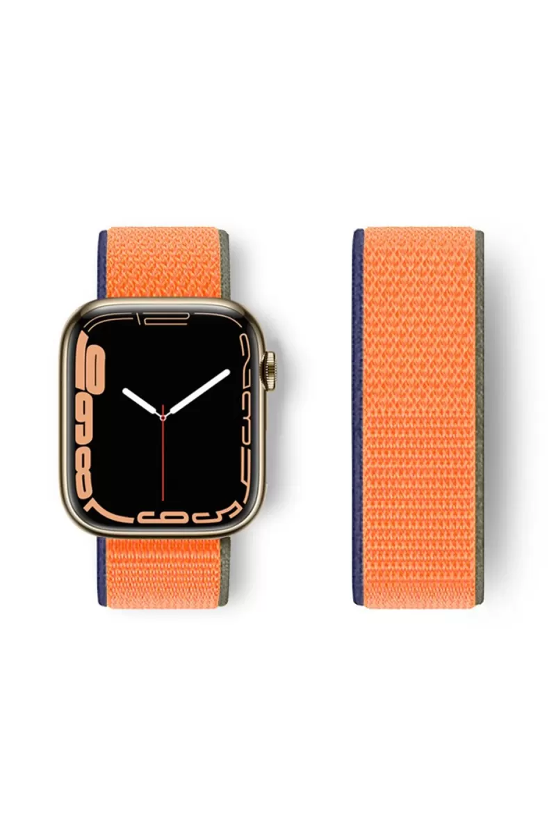 Apple Watch 42mm Uyumlu Hasırlı Cırtcırtlı Kordon - Turuncu