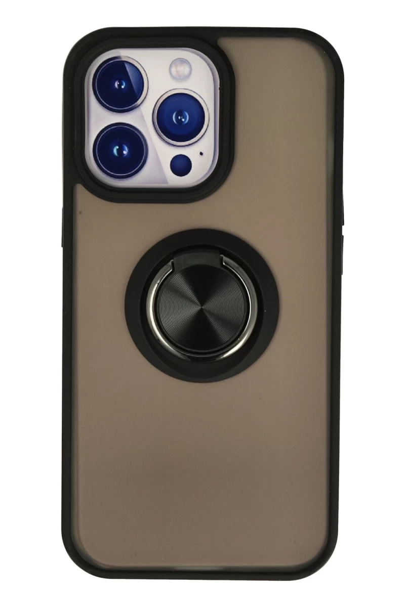 Apple iPhone 15 Pro Uyumlu Kılıf Montreal Yüzüklü Silikon Kapak - Siyah