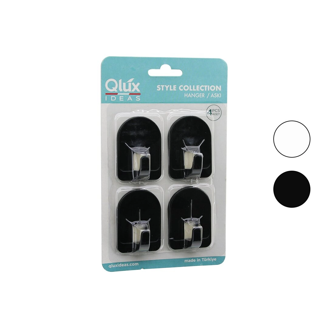 Dome Askı 4'lü Set Siyah Beyaz Yapışkanlı Montaj