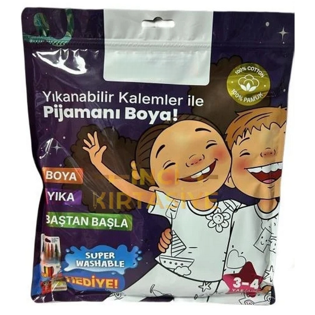 Kalem Hediyeli Boyanabilir Pijama 3-4 Yaş