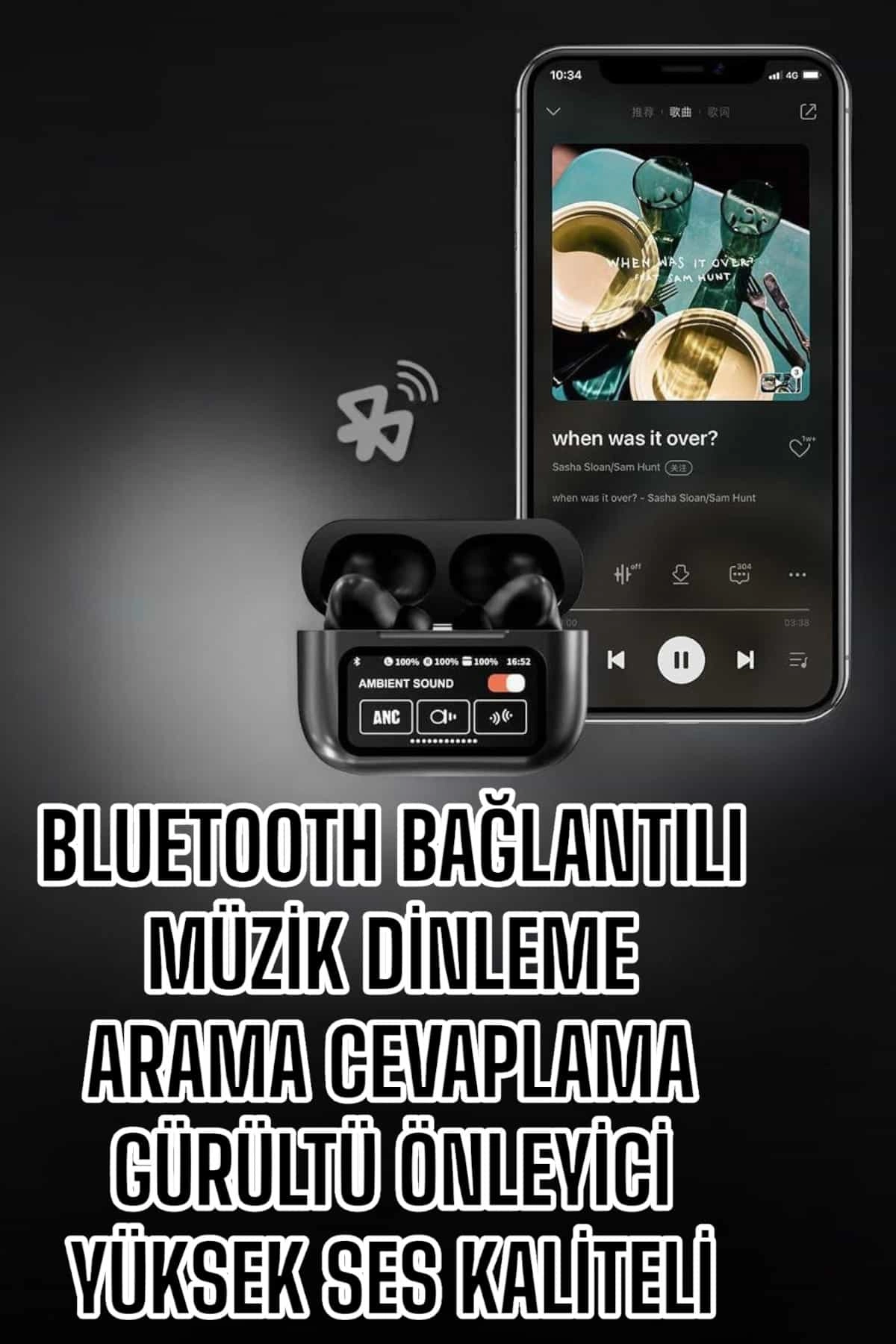 Bluetooth Kulaklık Aktif Gürültü Engelleme Dijital Ekran 1 Adet