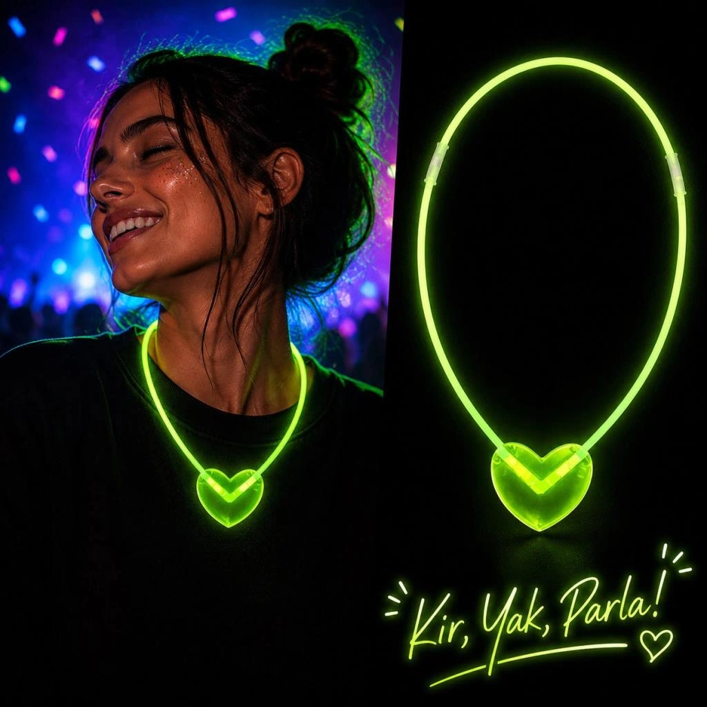Fosforlu Neon Işıklı Kalp Kolye 1 Adet Parti Aksesuarı