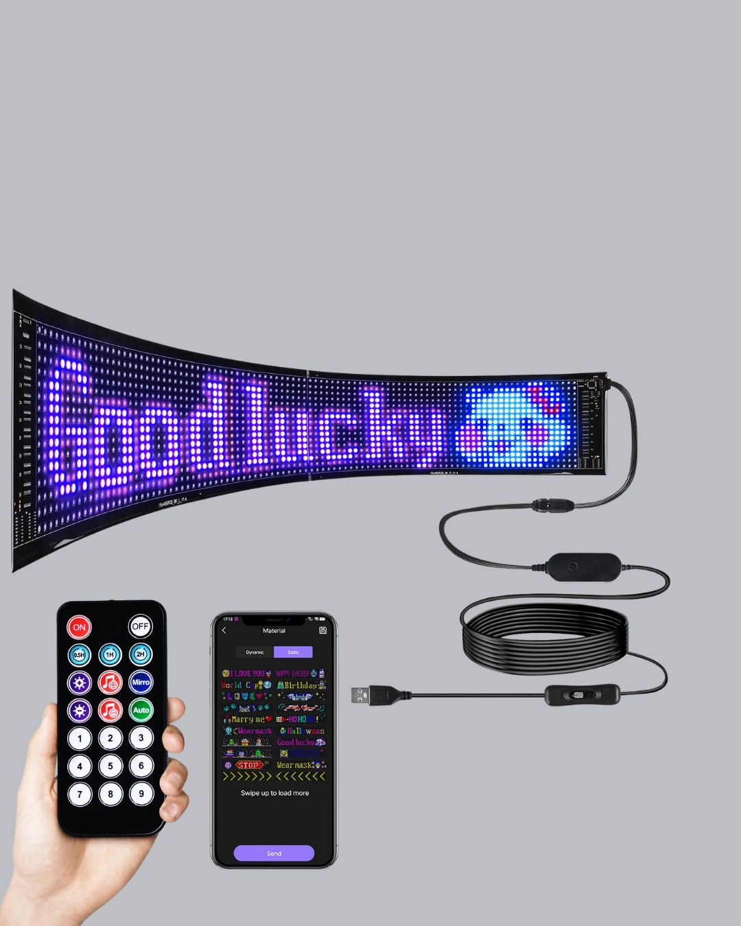 Mobil Uyumlu RGB LED Panel 1 Adet Yazı ve GIF Destekli
