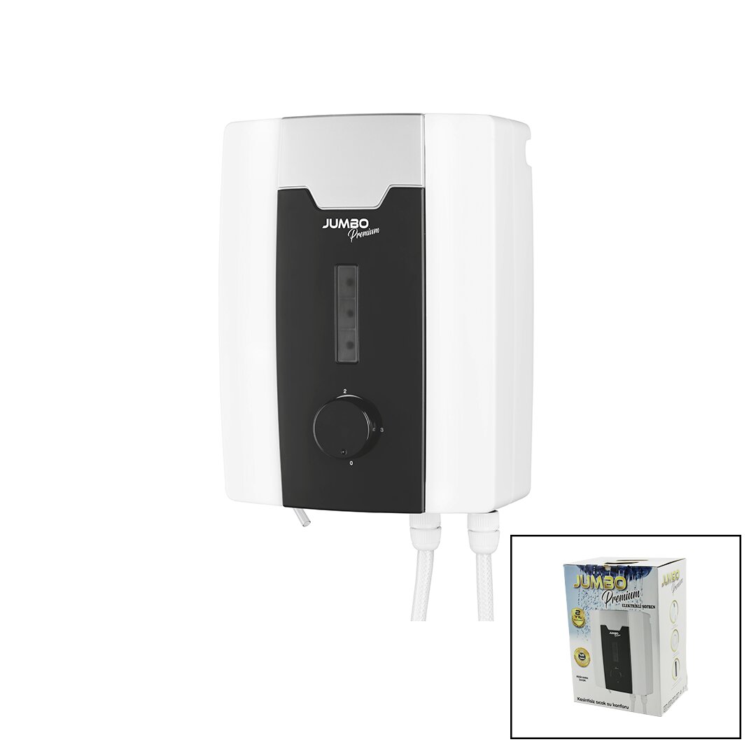Jumbo Premium Beyaz Su Isıtıcı Elektrikli Şofben Duş Başlık 7 Emniyet Termostat 3 Kademeli 8000W