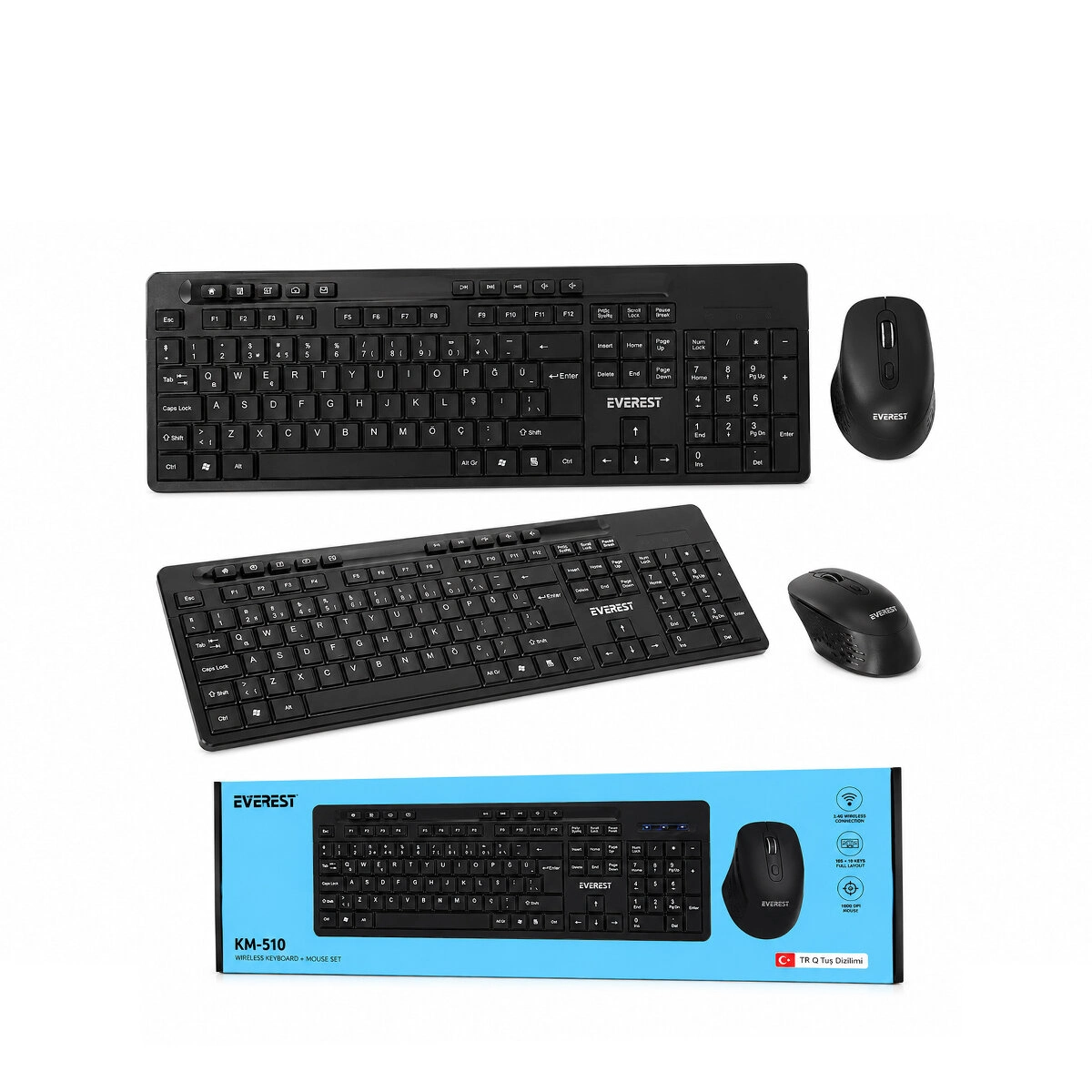 Ergonomik Kablosuz Multimedia Klavye ve Mouse Seti Siyah Q Klavye