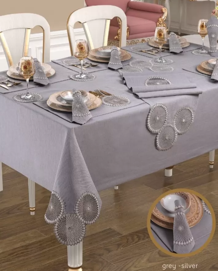 Planet Gri-Silver 8 Kişilik 34 Parça Amerikan Servisli Şık Modern 160 × 260 cm Masası