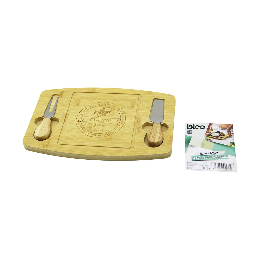 Dikdörtgen - Bombeli KENAR2-BIÇAK=SAĞ-SOL Ahşap Bambukahvaltı Peynir Sunum Pano Bıçak=ahşap SAPLI19X28.7X1.4CM