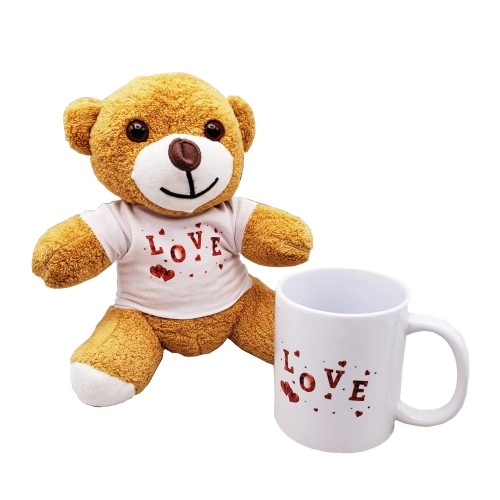 Şık Kahverengi Kupa ve Peluş Seti 25 cm