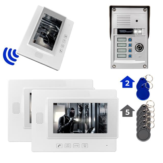 37T4 3 Daire 7’’ NFC Destekli Görüntülü Diafon Kapı Zili Interkom Akıllı Ev Güvenliği Sistemi