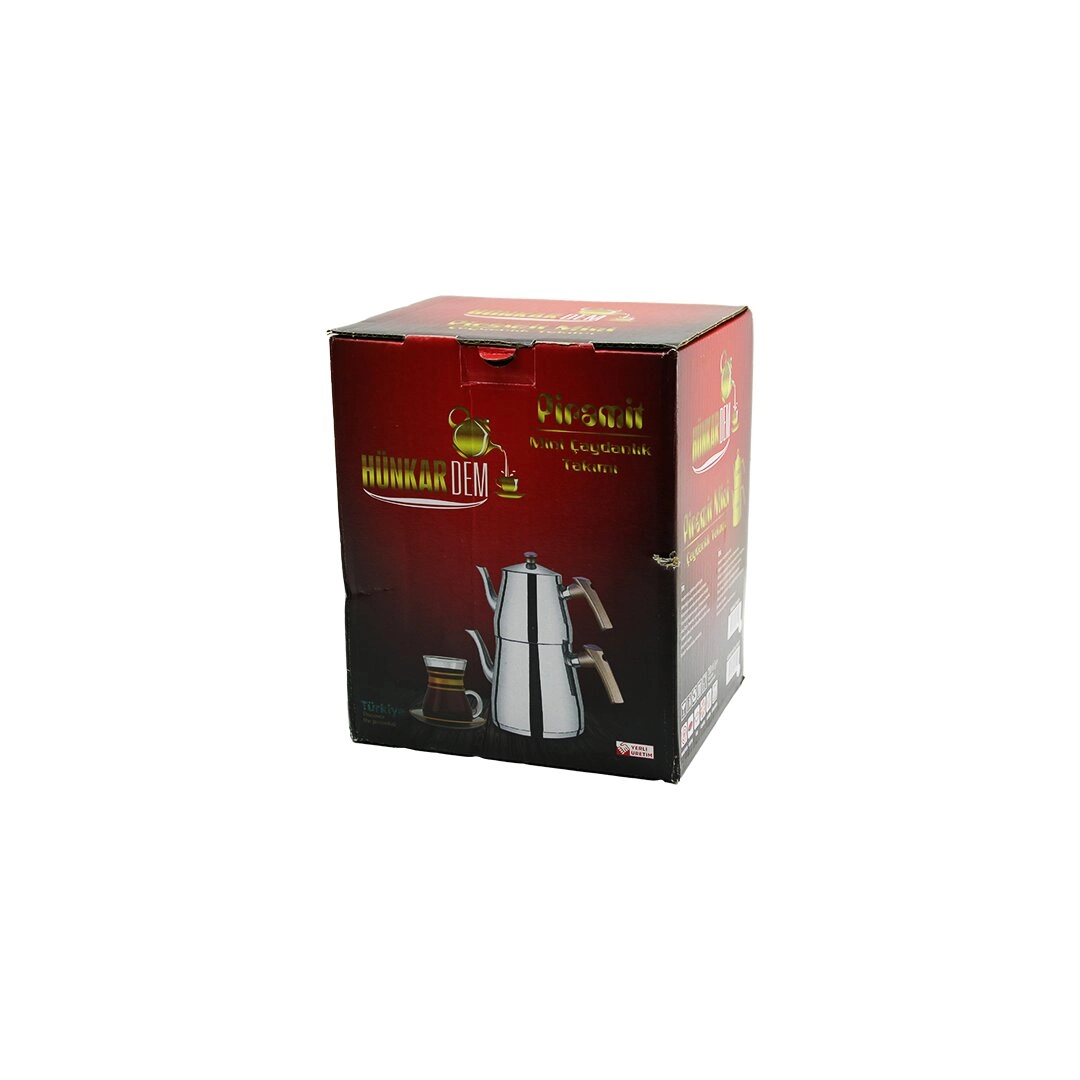 Şık Mini Boy Çelik Çaydanlık Seti 0.9LT Üst Demlik 1.5LT Alt Suluk