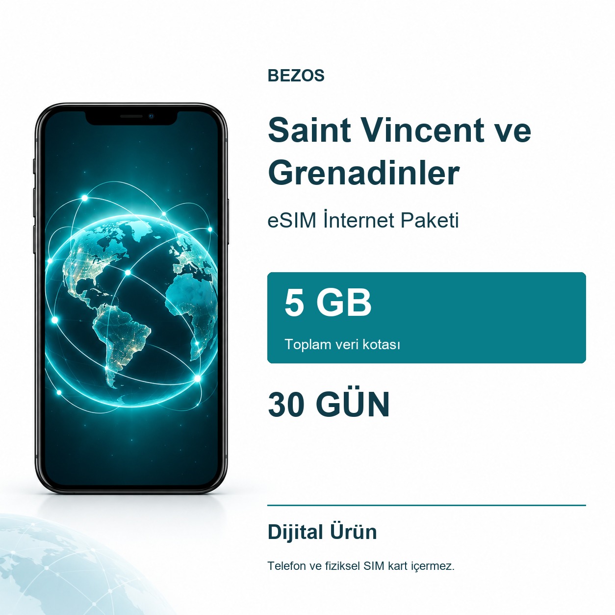 Saint Vincent ve Grenadinler eSIM İnternet Paketi 5 GB 30 Gün